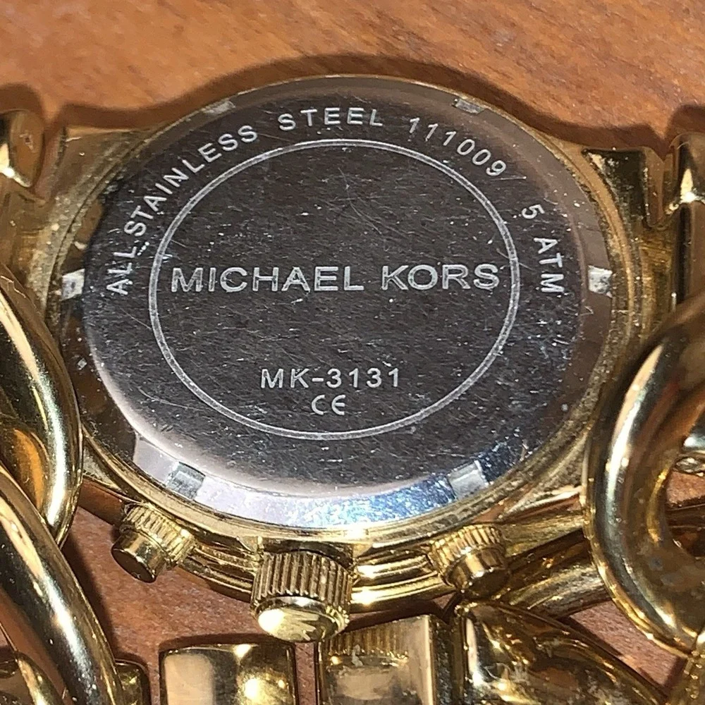 MICHAEL KORS WATCH‎ RUNWAY TWIST GOLD TONE CHRONOGRAPH CHAIN MK3131 NEW BATTERY
